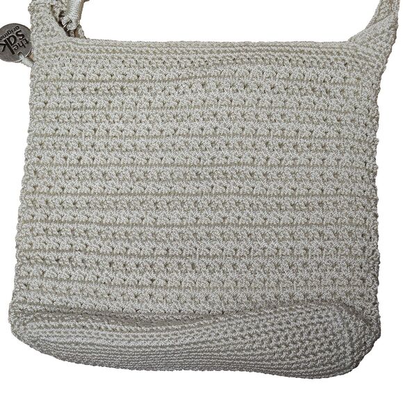 The Sak Shoulder Bag Light Beige/Off White Crochet Knit Zip Top Closure Vtg - Picture 5 of 7